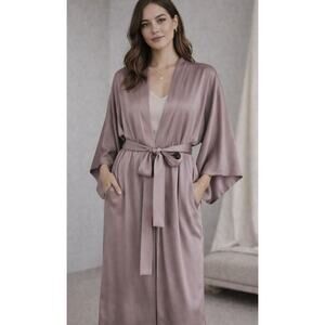 NWT Zara Quiet Luxury Silk Kimono Robe Dressing Gown Small Taupe Elegant Minimal